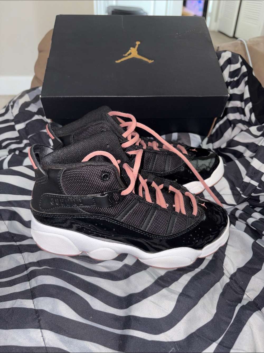 Jordan 6 Ringz Kids Black and Pink High-Top Sneakers
